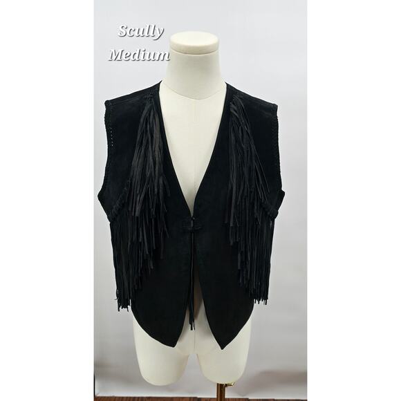 Scully Jackets & Blazers - Vintage Western Scully Black Leather Fringe Vest - Medium